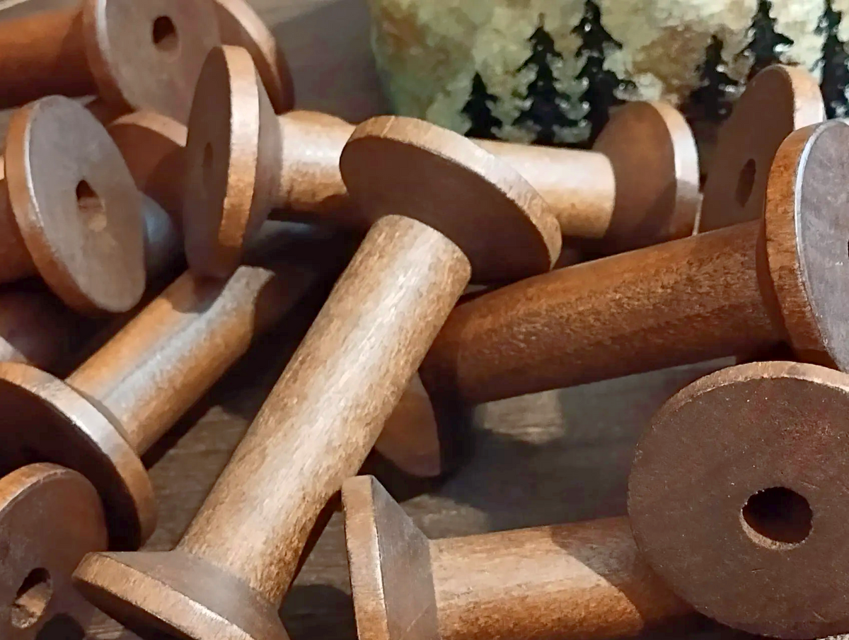 Set of 2 - Large Light Walnut Brown Wooden Spools - 2.95"
