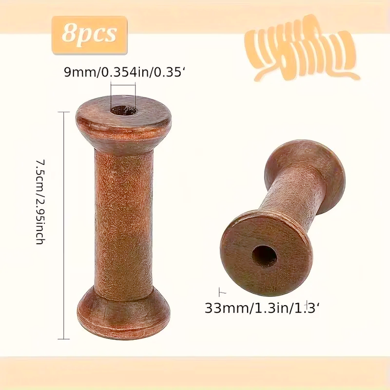 Set of 2 - Large Light Walnut Brown Wooden Spools - 2.95"