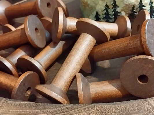Set of 2 - Large Light Walnut Brown Wooden Spools - 2.95"