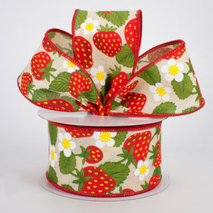 2 1/2" Strawberries Wired Ribbon: Cream - 1 Yard