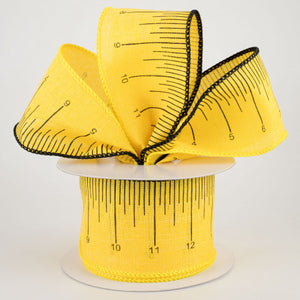 2 1/2" Ruler Wired Ribbon: Black & Yellow - 1 Yard