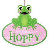 12" Wooden Sign: Don't Worry, Be Hoppy Frog