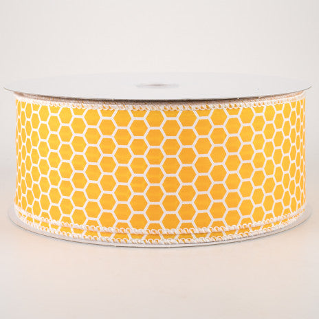 2 1/2" Satin Honeycomb Wired Ribbon: Yellow - 1 Yard