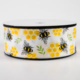 2 1/2" Honeycomb Bee Satin Wired Ribbon - 1 Yard