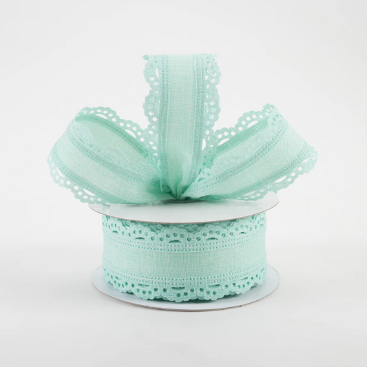 1 1/2 " Scalloped Edge Wired Ribbon: Mint Green- 1 Yard - Sugar Pink Boutique