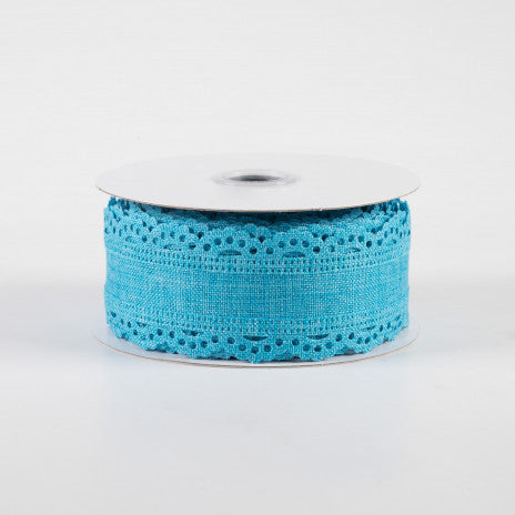 1 1/2 " Scalloped Edge Wired Ribbon: Turquoise - 1 Yard