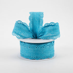 1 1/2 " Scalloped Edge Wired Ribbon: Turquoise - 1 Yard