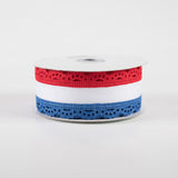 1 1/2" Scalloped Edge Wired Ribbon: Red, White, Blue - 1 Yard