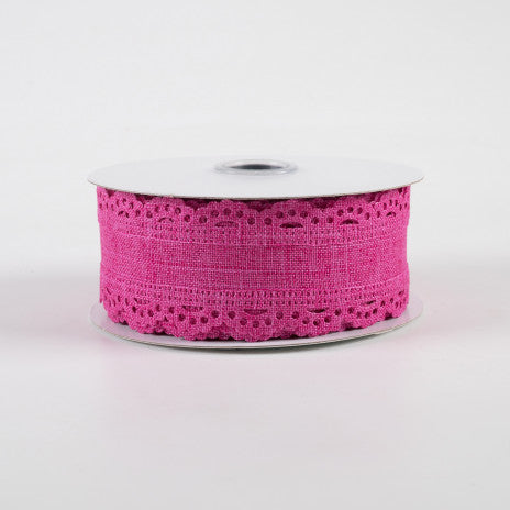 1 1/2" Scalloped Edge Wired Ribbon: Fuchsia - 1 Yard