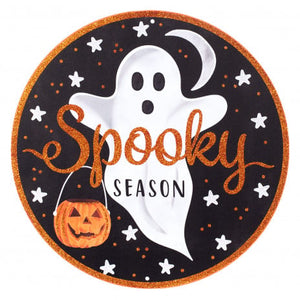 12" Metal Sign: Black & Orange Spooky Ghost