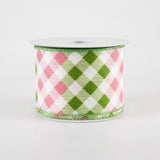 2 1/2" Linen Diamond Ombré Check Wired Ribbon: Ivory, Sage, Pink - 1 Yard