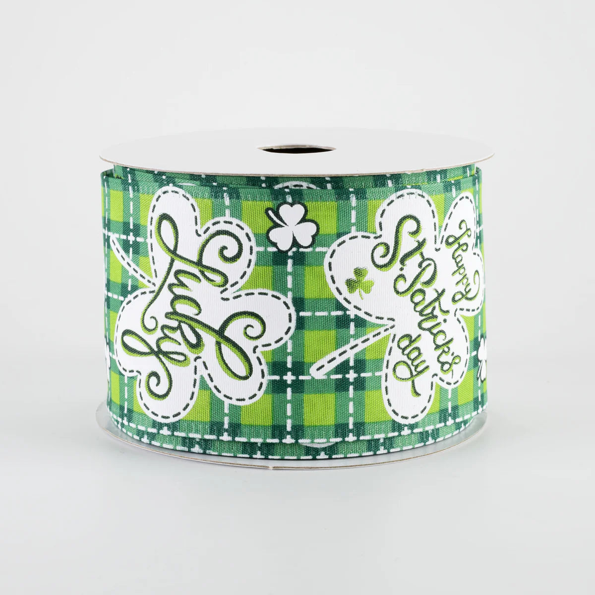 2 1/2" Lucky Shamrocks St. Patrick's Day Plaid Wired Ribbon: Green - 1 Yard