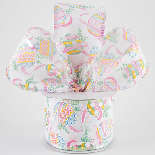 2 1/2" Iridescent Pastel Easter Eggs Wired Ribbon - 1 Yard