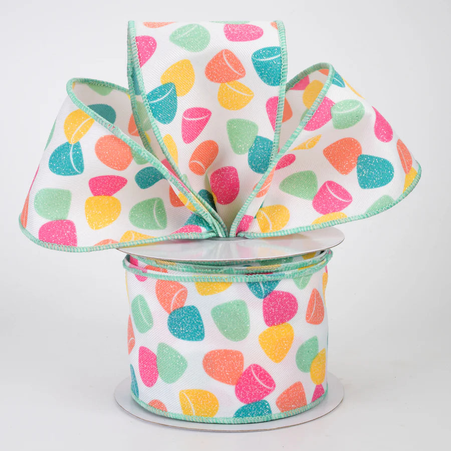 2 1/2" Gumdrops Candy Wired Ribbon: Multicolor Pastel - 1 Yard