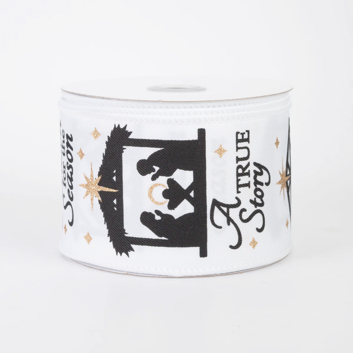 2 1/2" Nativity Scene Wired Ribbon: White - 1 Yard