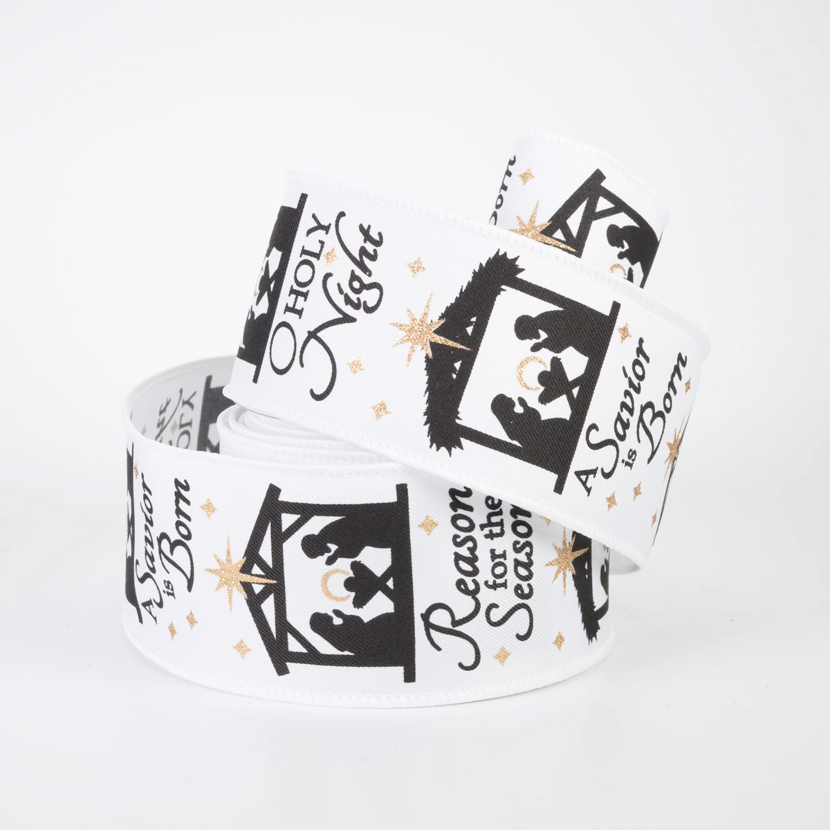 2 1/2" Nativity Scene Wired Ribbon: White - 1 Yard