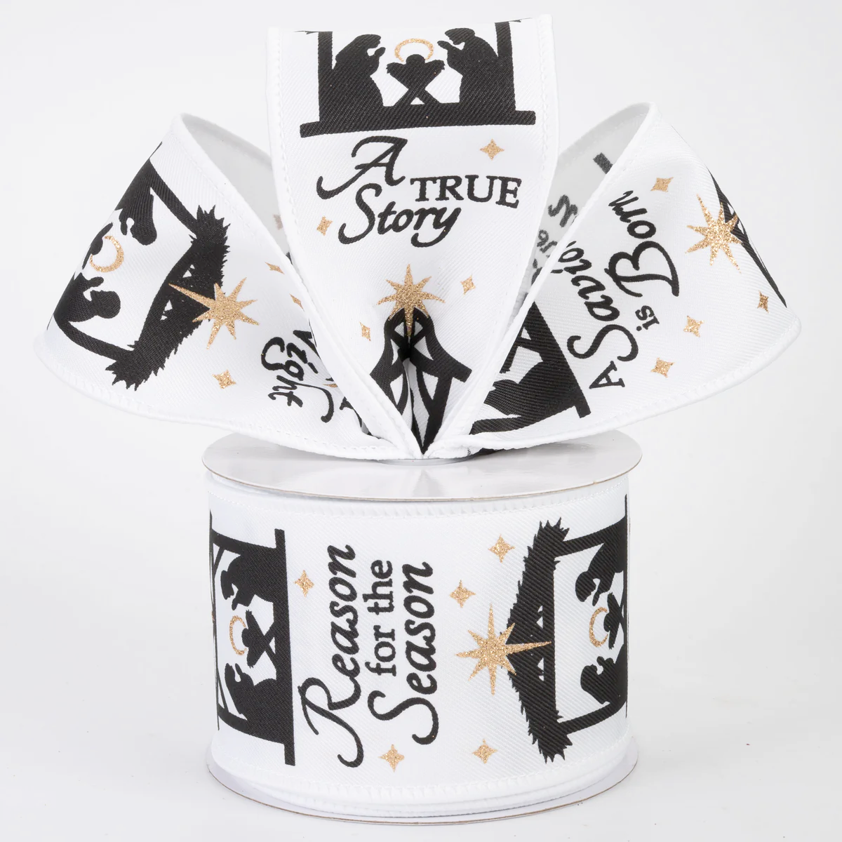 2 1/2" Nativity Scene Wired Ribbon: White - 1 Yard