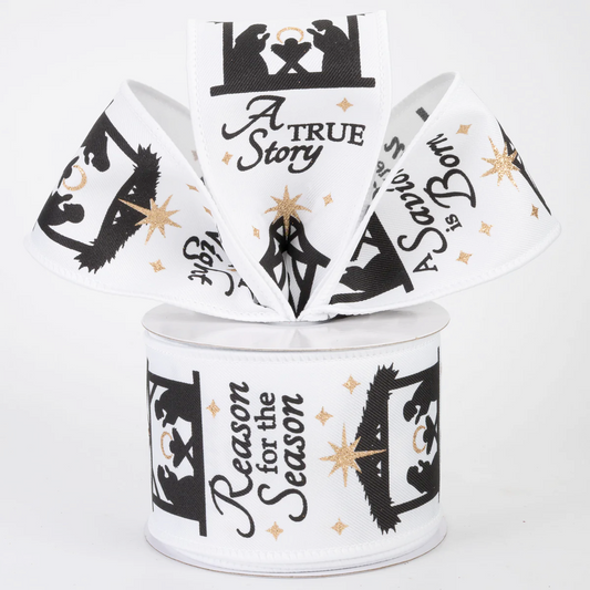 2 1/2" Nativity Scene Wired Ribbon: White - 1 Yard