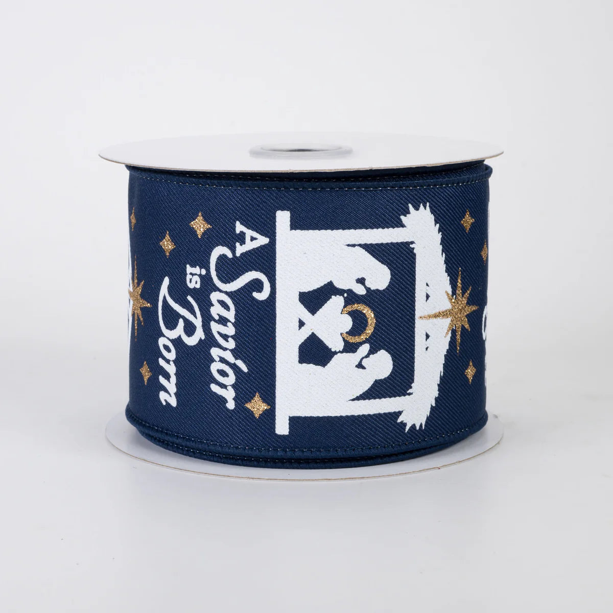 2 1/2" Nativity Scene Wired Ribbon: Navy - 1 Yard