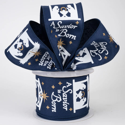 2 1/2" Nativity Scene Wired Ribbon: Navy - 1 Yard