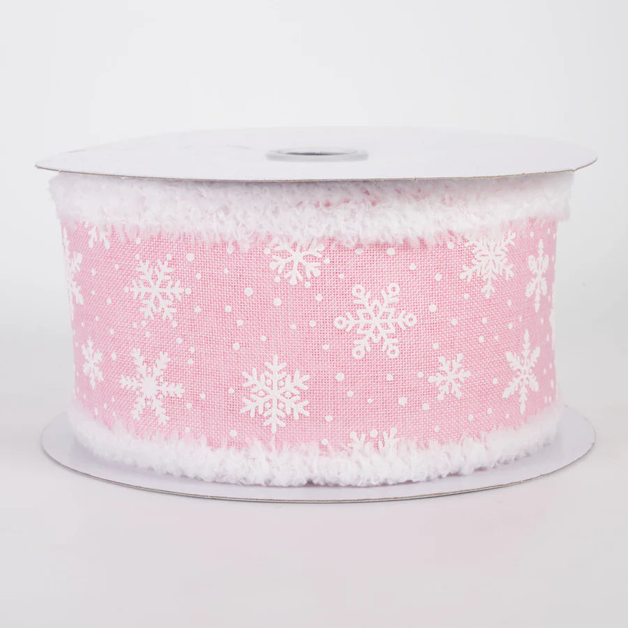 2 1/2" Mini Snowflake Snowdrift Edge Wired Ribbon: Light Pink - 1 Yard