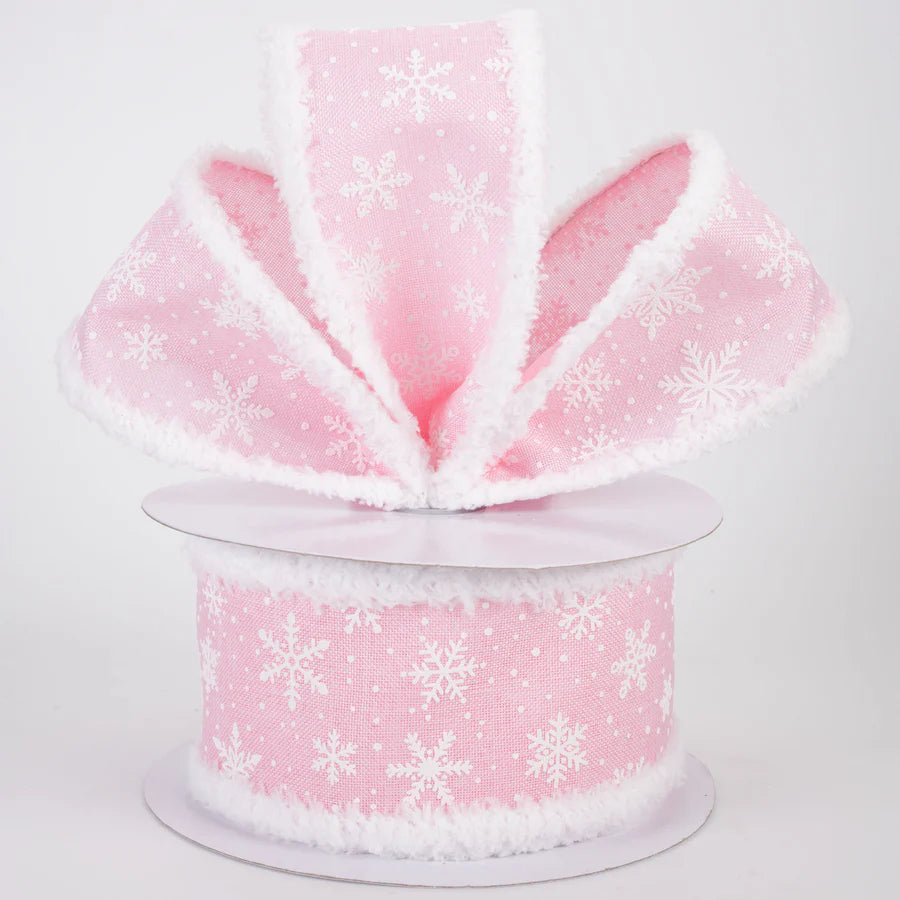 2 1/2" Mini Snowflake Snowdrift Edge Wired Ribbon: Light Pink - 1 Yard
