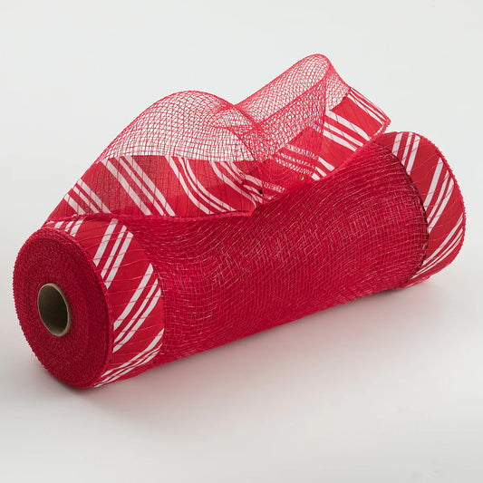10" Ruffle Fabric Edge Mesh: Candy Cane on Red