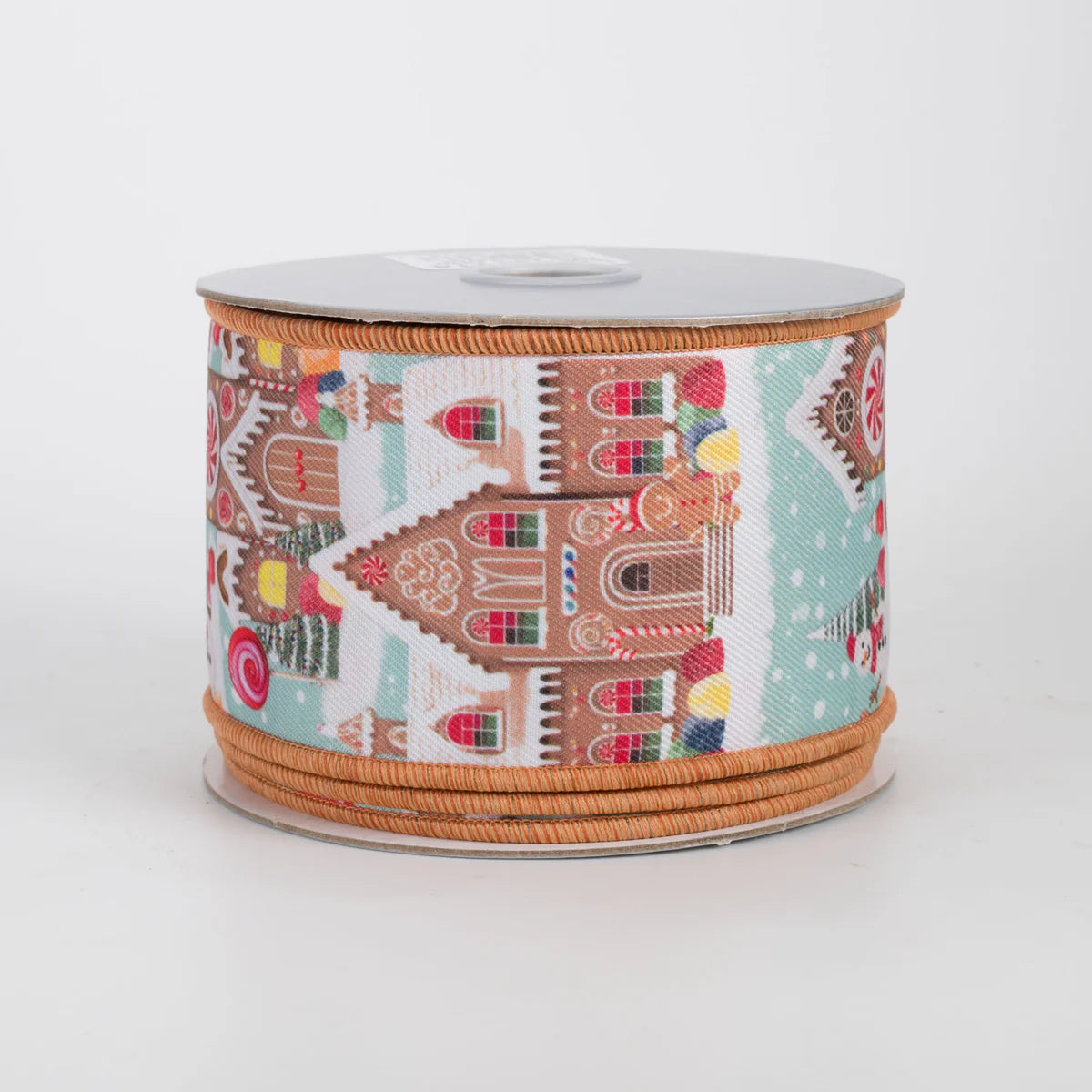 2 1/2" Brilliance Digital Print Gingerbread Village Wired Ribbon - 1 Yard