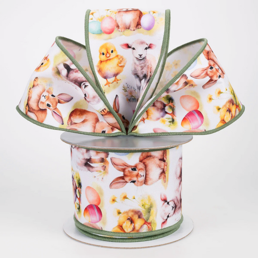 2 1/2" Brilliance Digital Print Easter Animals Wired Ribbon - 1 Yard