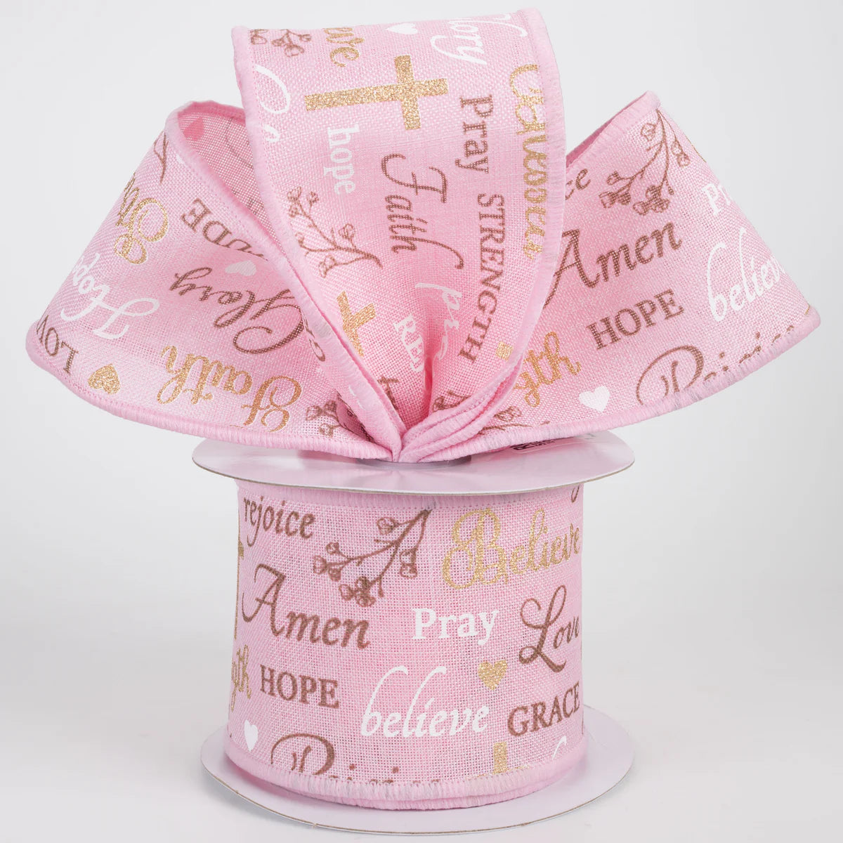 2 1/2" Words of Faith Wired Ribbon: Pink - 1 Yard