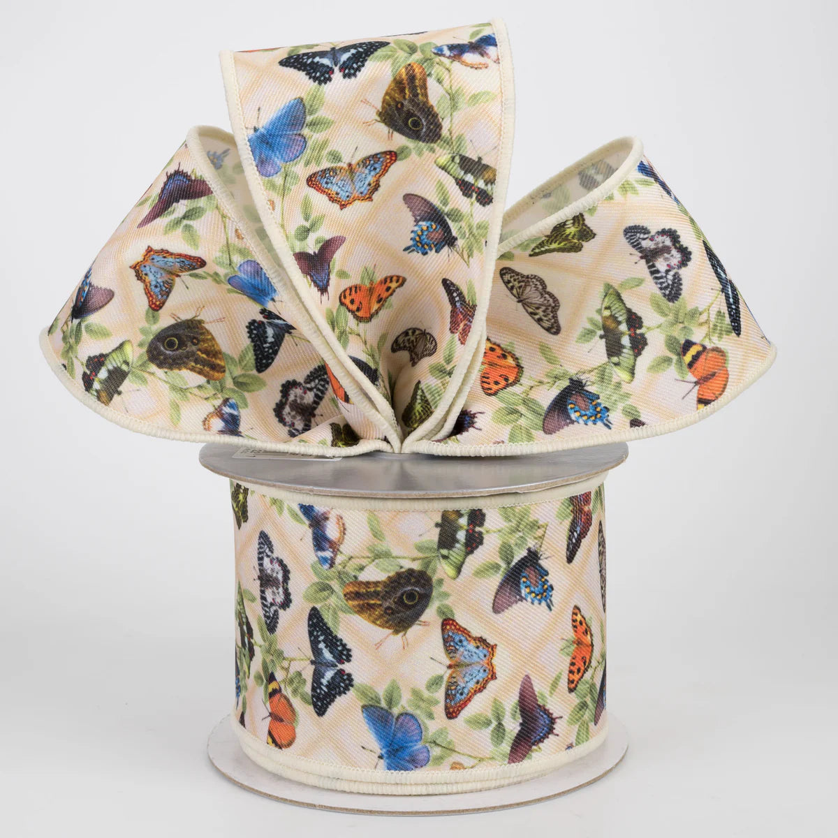 2 1/2" Brilliance Digital Print Vintage Butterflies Wired Ribbon - 1 Yard