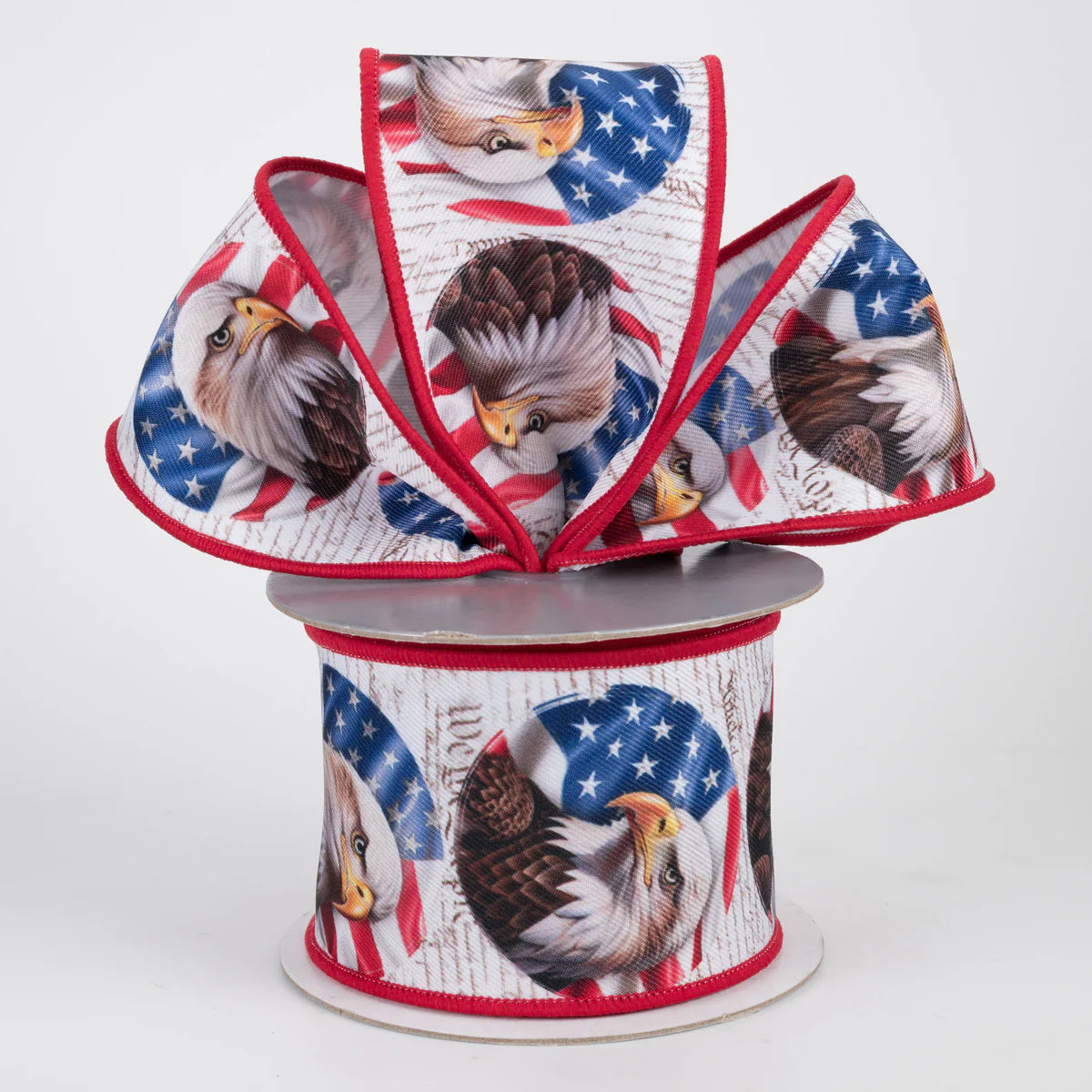 2 1/2" Brilliance Digital Print Bald Eagle USA Flag Wired Ribbon - 1 Yard