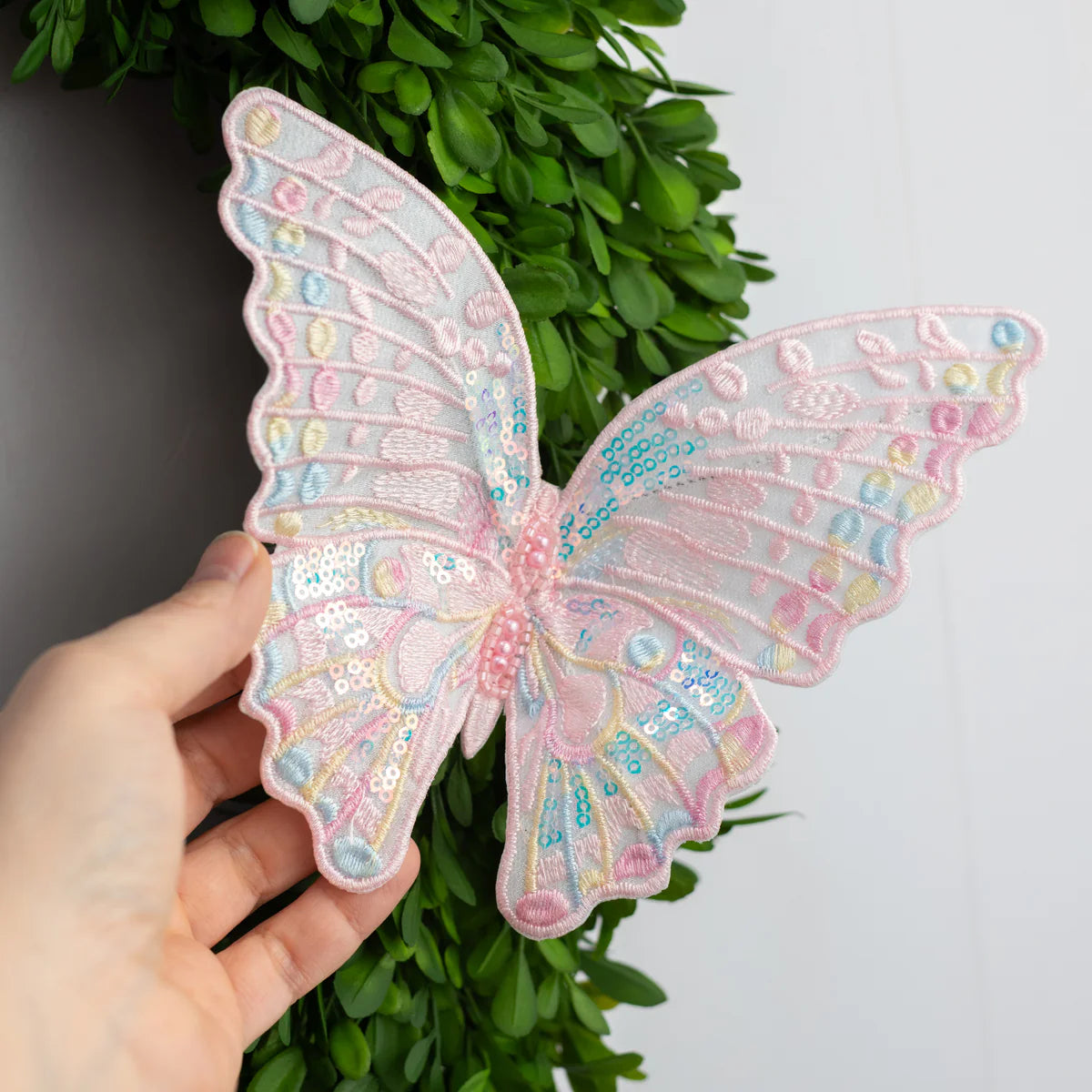 6" Embroidery Butterfly Clip: Pastel Pink