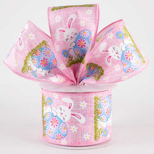 2 1/2" Happy Bunny Egg Wired Ribbon: Pink - 1 Yard