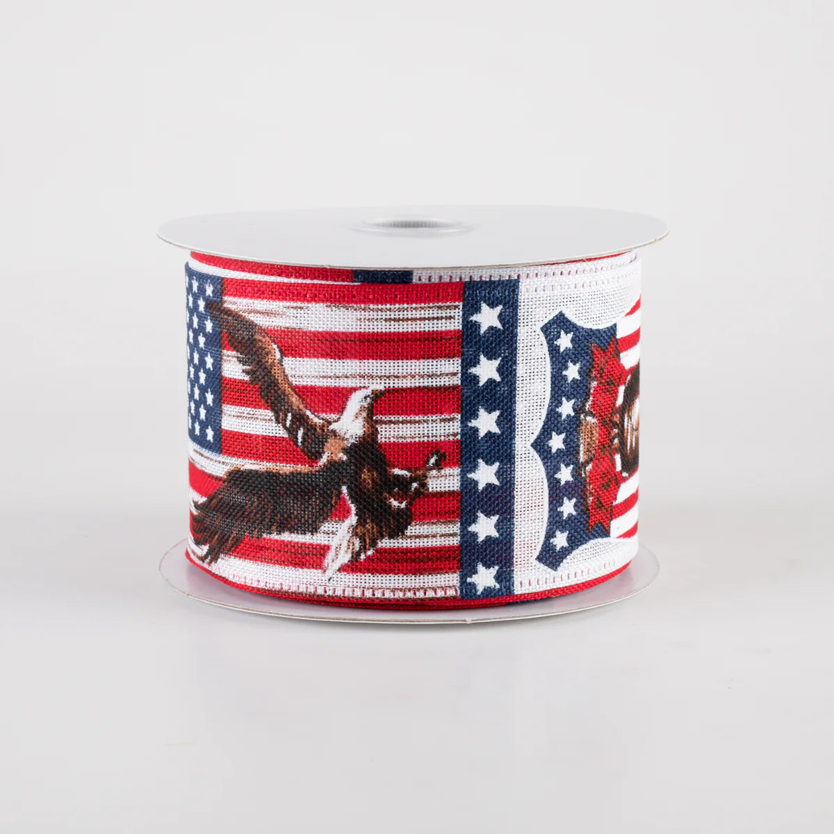 2 1/2" Linen Liberty Bell and Eagle Wired Ribbon: White - 1 Yard