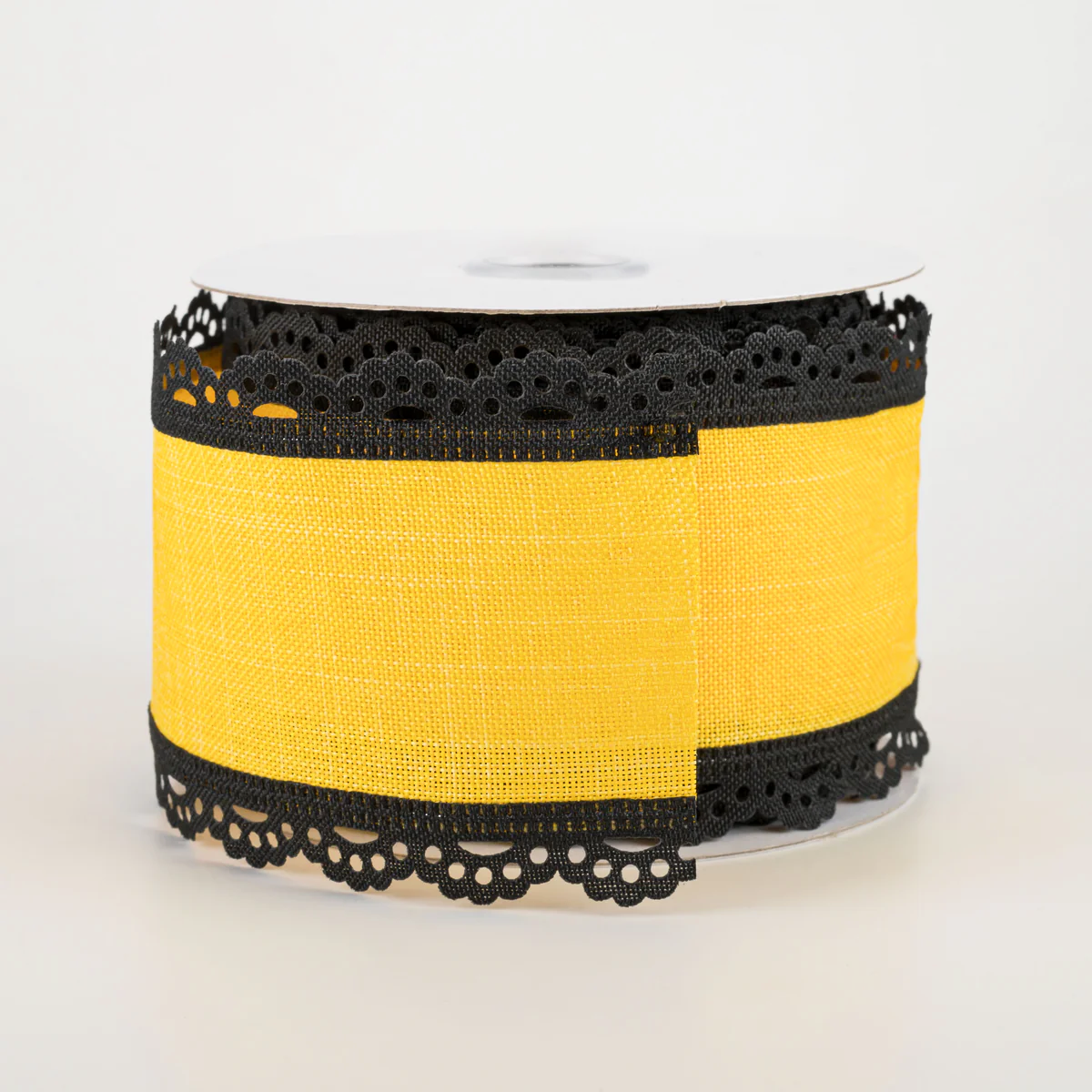 2 1/2" Scalloped Edge Wired Ribbon: Black & Sun Yellow - 1 Yard