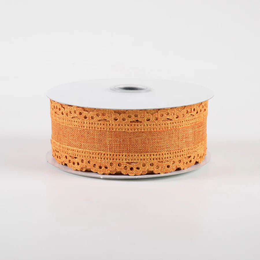 1 1/2" Scalloped Edge Wired Ribbon: Pumpkin Orange - 1 Yard