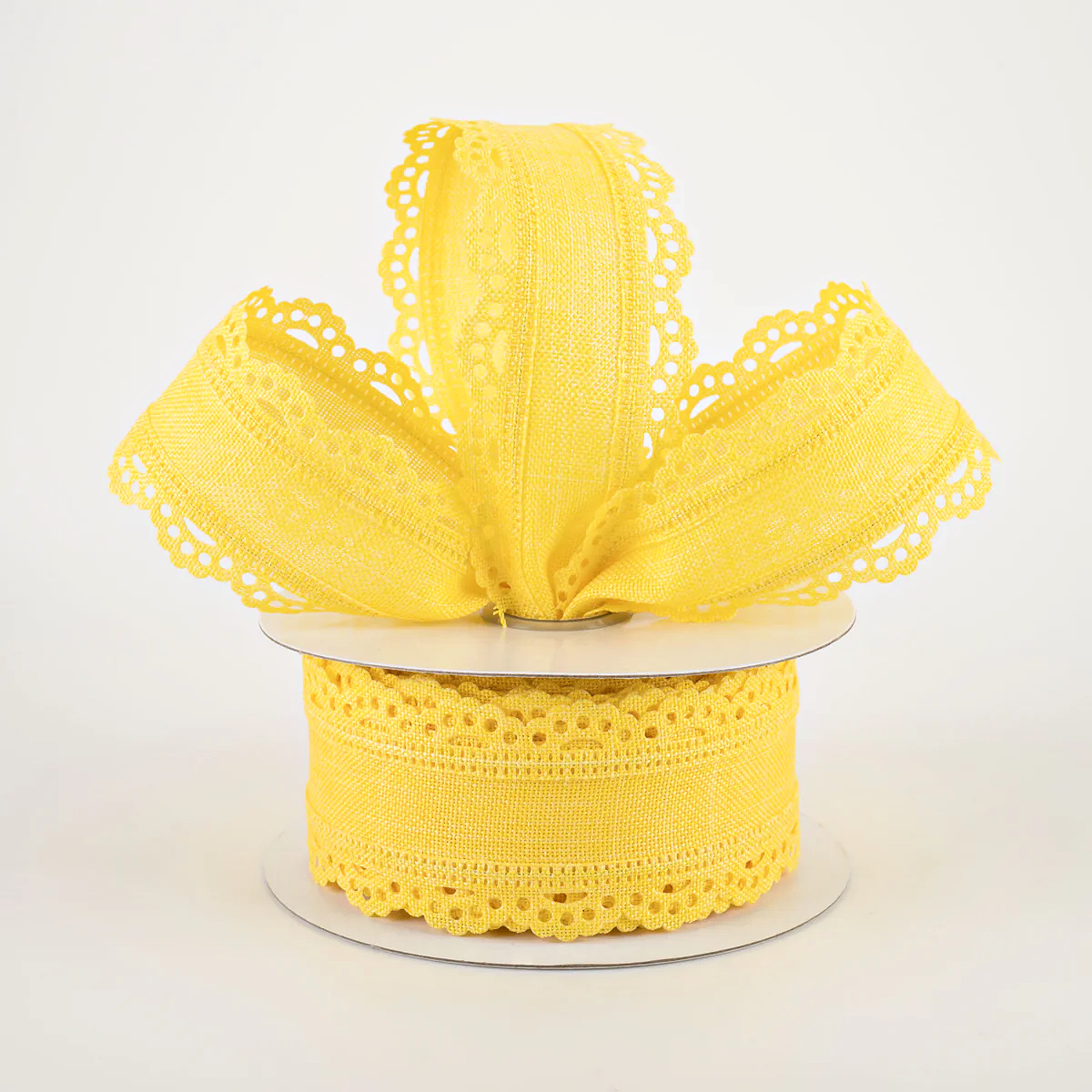1 1/2" Scalloped Edge Wired Ribbon: Yellow - 1 Yard