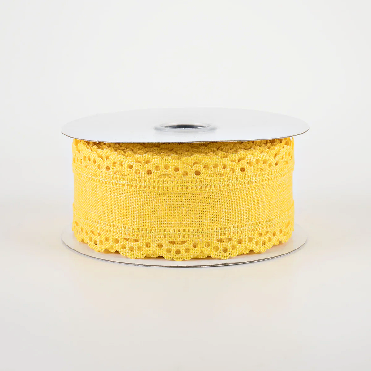 1 1/2" Scalloped Edge Wired Ribbon: Yellow - 1 Yard