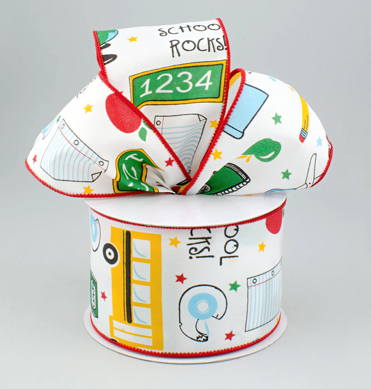 2 1/2" School Rocks Satin Wired Ribbon - 1 Yard