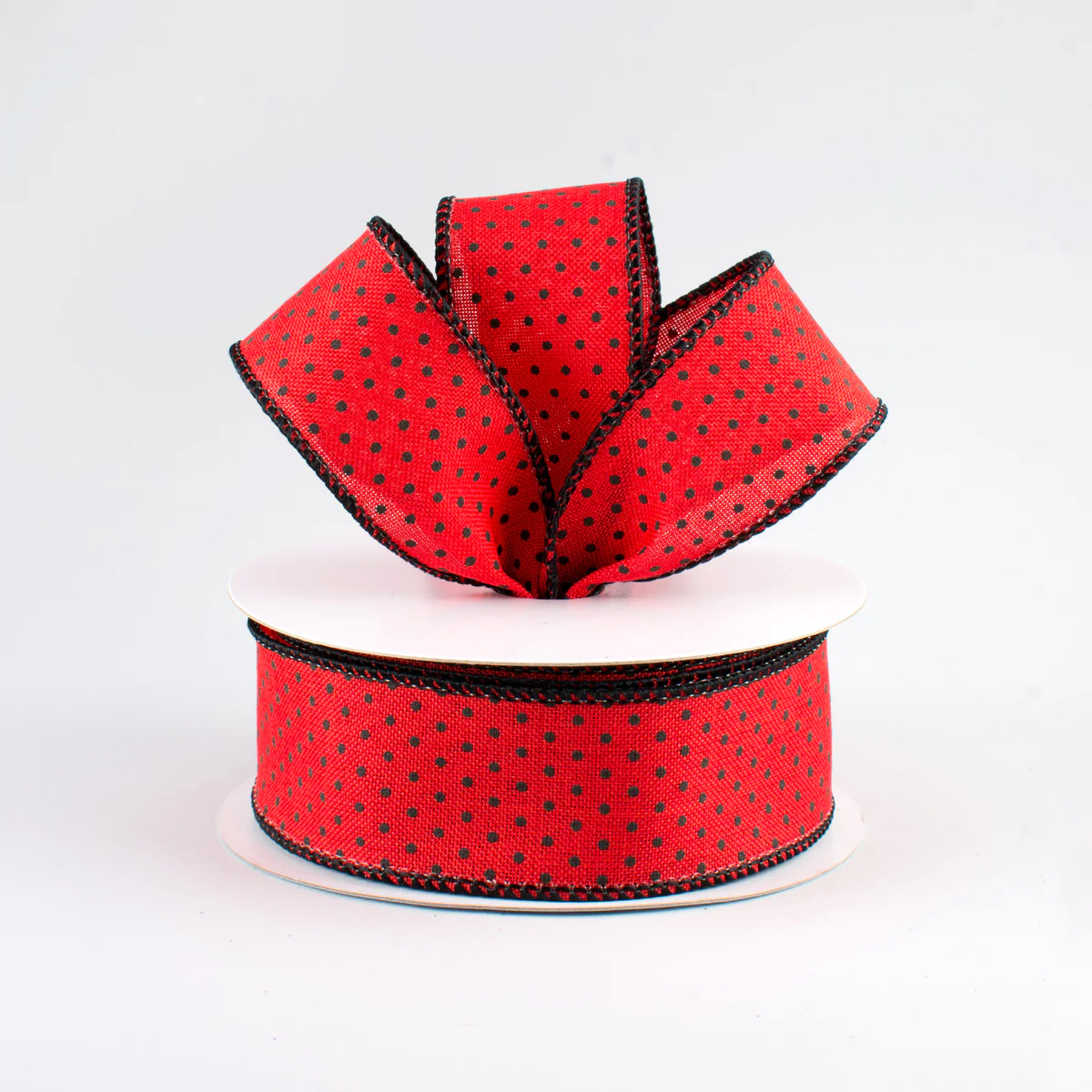 1 1/2" Swiss Dots Wired Ribbon: Red & Black - 1 Yard
