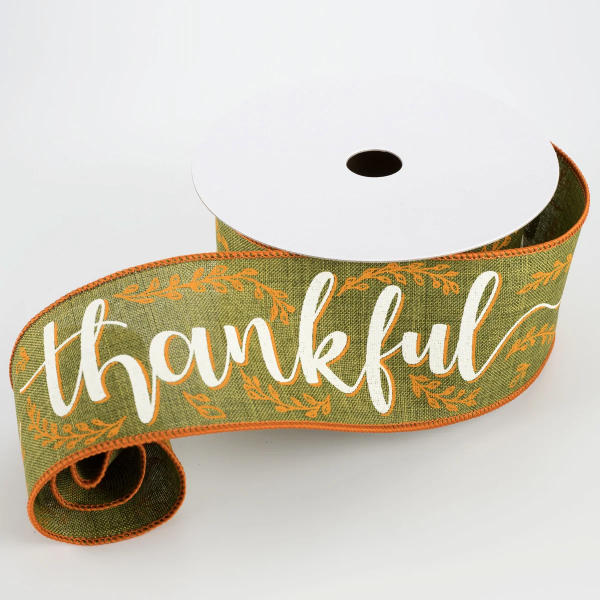 2 1/2" Thankful Wired Ribbon: Moss - 1 Yard