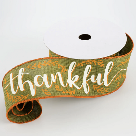 2 1/2" Thankful Wired Ribbon: Moss - 1 Yard