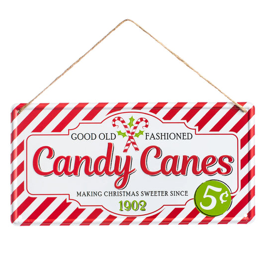 12" Tin Sign: Candy Canes for Sale