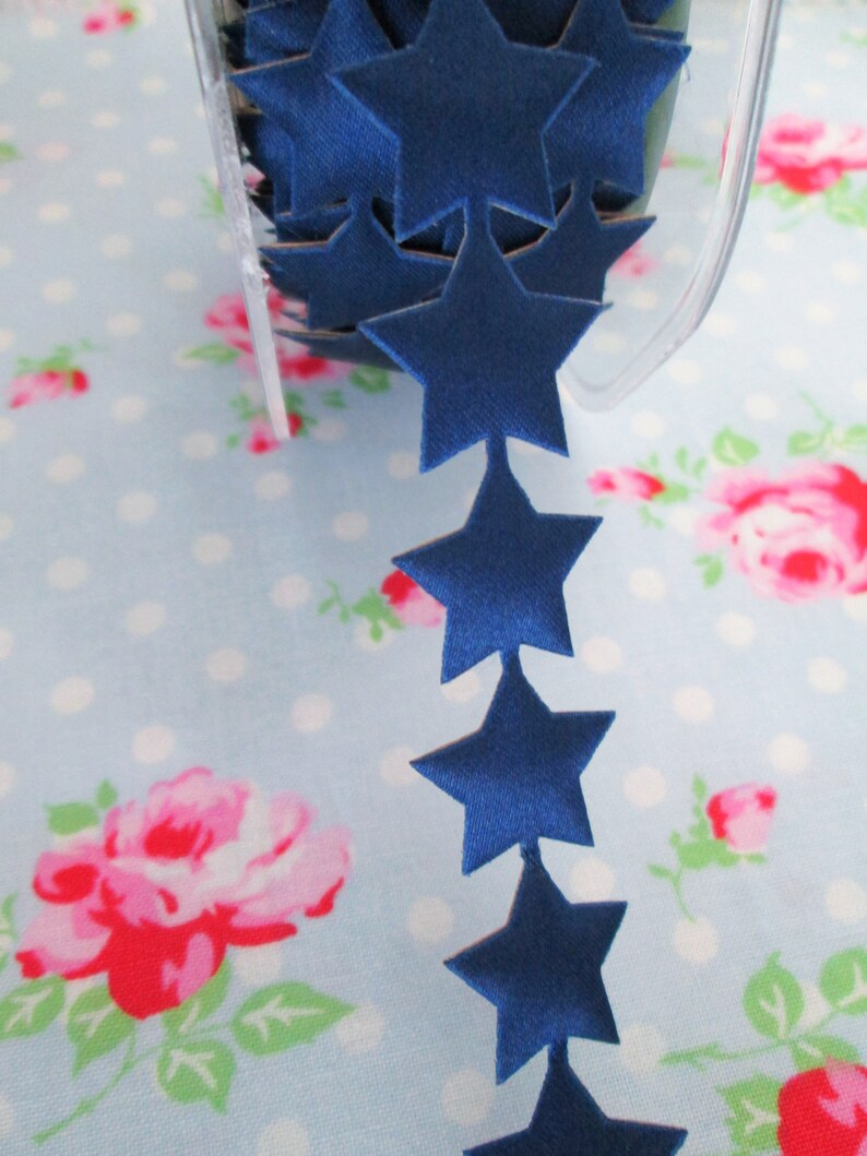 Adhesive Satin Stars Ribbon - Navy Blue - 7/8 inch - 1 Yard