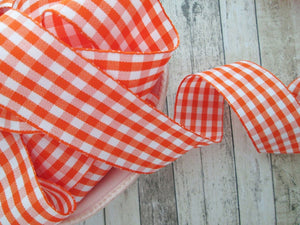 Checkered Ribbon with Woven Edge - Orange and White - 1 1/2 Inch - 1 Yard