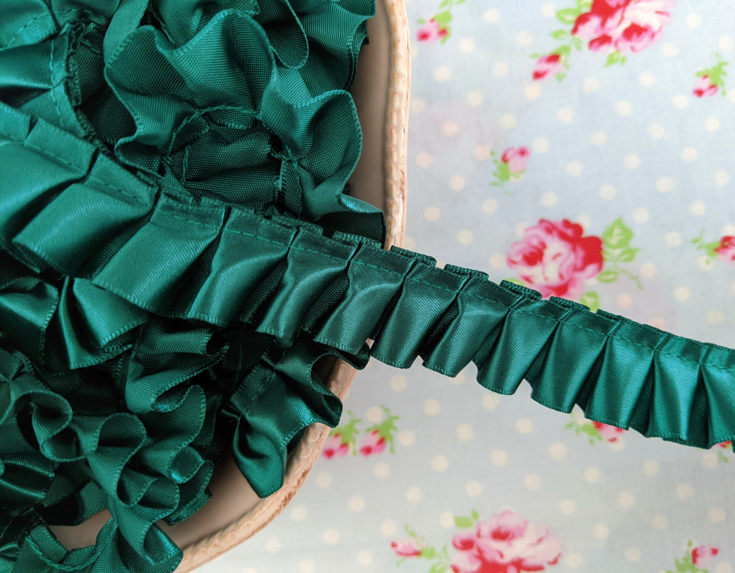 Ruffled Box Pleated Satin Ribbon/Trim - Emerald Green - 7/8 inch - 1 Yard - Sugar Pink Boutique