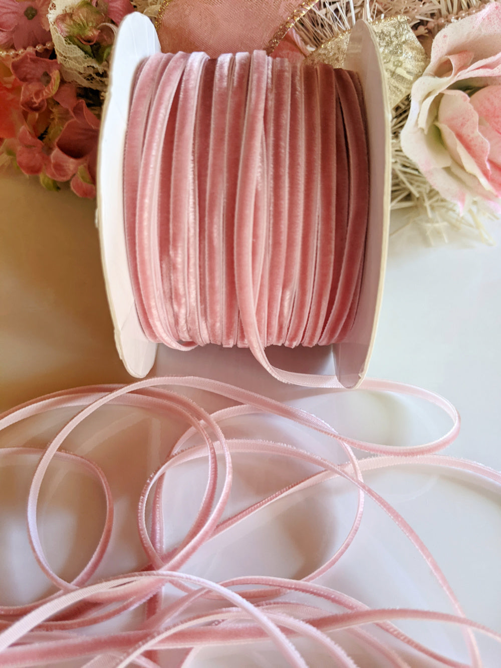 Pink Velvet String Ribbon - 1/8 inch - 1 Yard