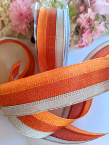 Rustic Candy Corn Wired Tri-Color Faux Linen Ribbon - 1 1/2" - 1 Yard