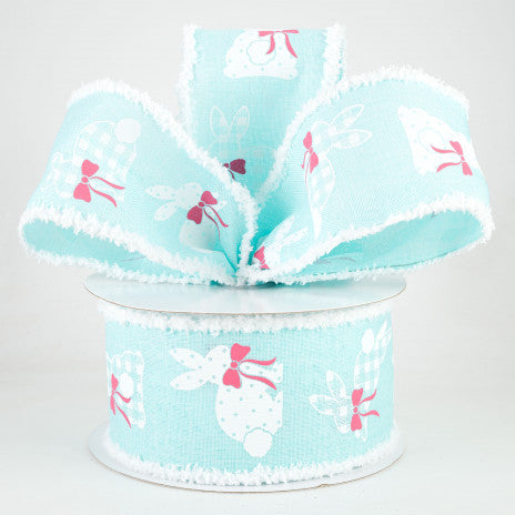 2 1/2" Bunnies Fuzzy Edge Wired Ribbon: Ice Blue - 1 Yard